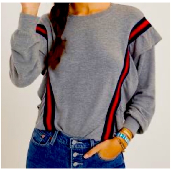 BB Dakota All Good Ruffled Stripe Sweatshirt Medium - Picture 3 of 9